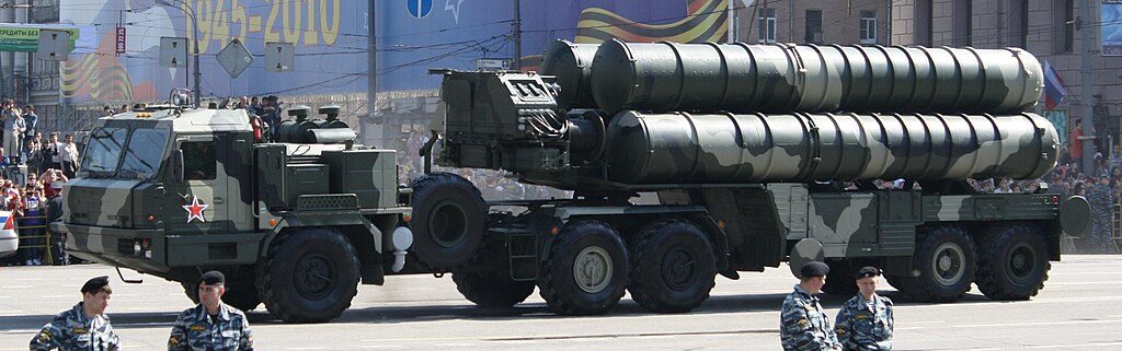S-400 Triumf transporter-erector-launcher in camouflage during a Moscow Victory Day parade