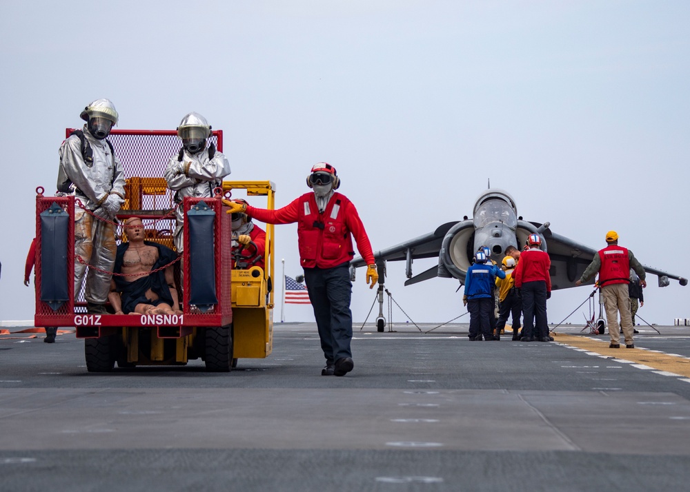 Sailors practice flight deck firefighting procedures