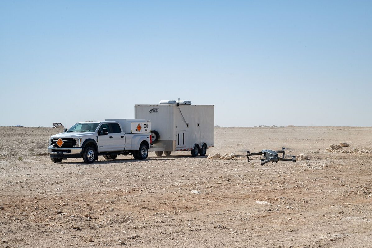 Military personnel conducting counter-UAS training with electronic warfare equipment