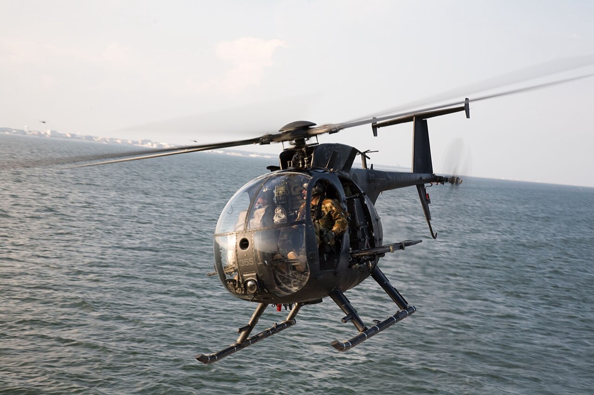 MH-6 Little Bird helicopter in flight during a special operations training mission