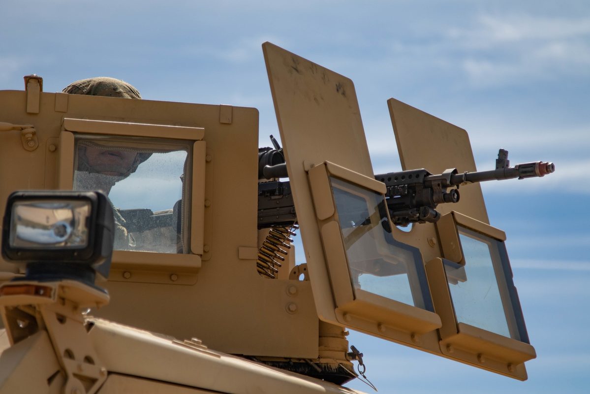 M-ATV MRAP All-Terrain Vehicle in action during a military exercise