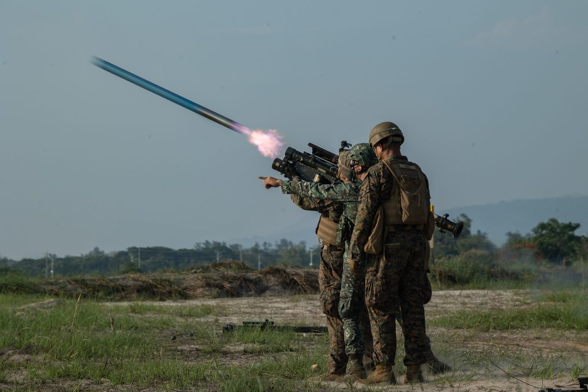 U.S. Marine fires a simulated FIM-92 Stinger missile during Exercise Balikatan in the Philippines