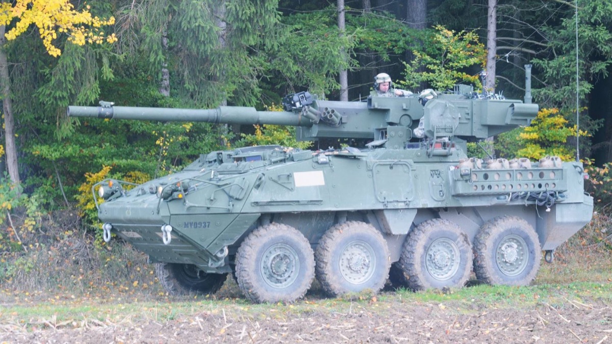 Stryker Mobile Gun System showing the 105mm autoloader mechanism