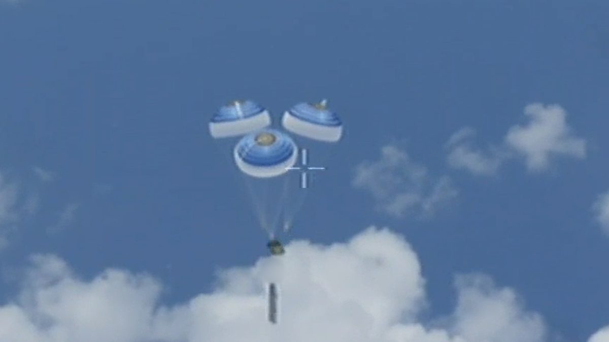 Missile defense interceptor test showing the launch trail during a ballistic missile defense exercise