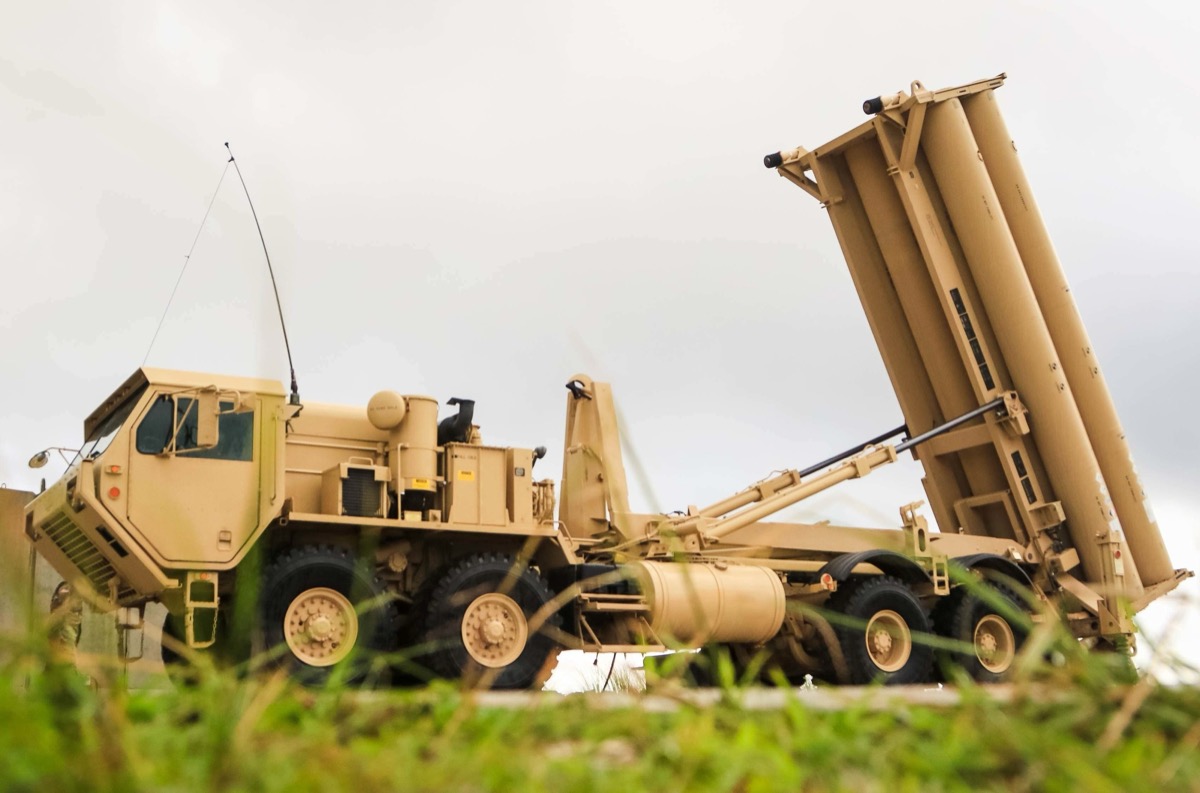 THAAD launcher loaded with interceptor missiles on a mobile platform