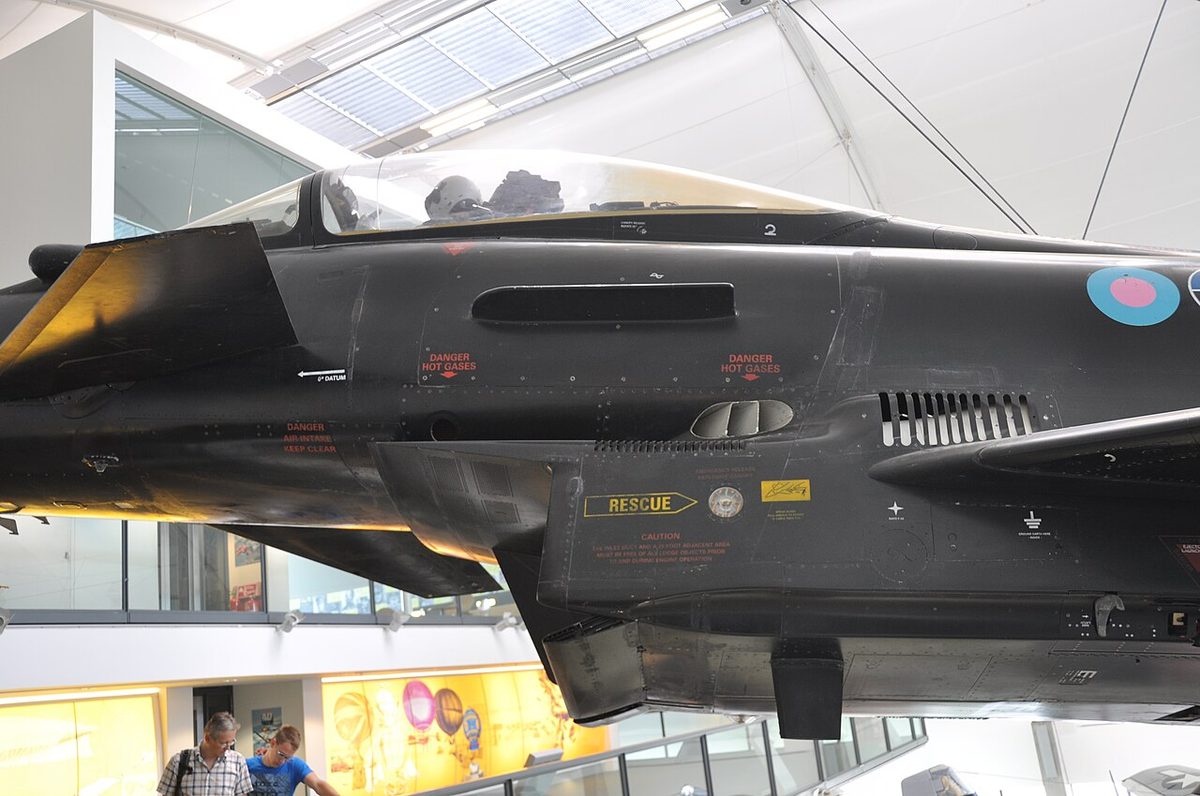 Eurofighter Typhoon cockpit and intake detail showing the aircraft's modern design