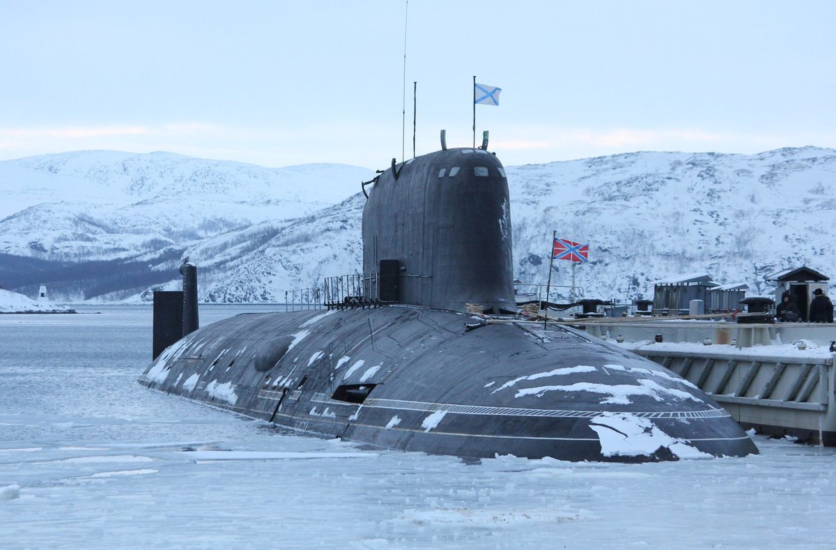 Russian Navy Yasen-class submarine K-560 Severodvinsk at sea showing its distinctive hull form