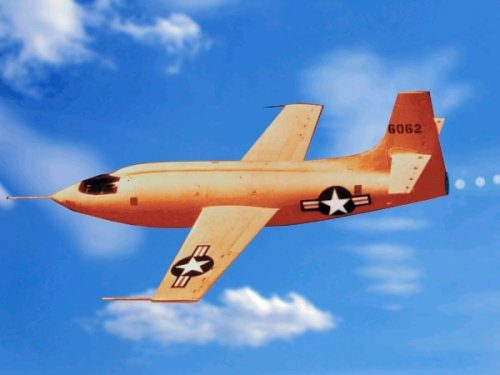 Bell X-1 Glamorous Glennis in iconic orange paint in flight