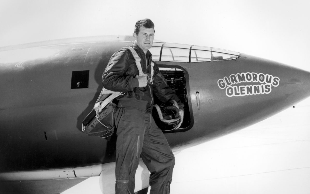 Chuck Yeager standing next to the Bell X-1 Glamorous Glennis