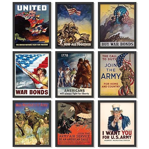 Set of 9 WW2 vintage propaganda poster reproductions