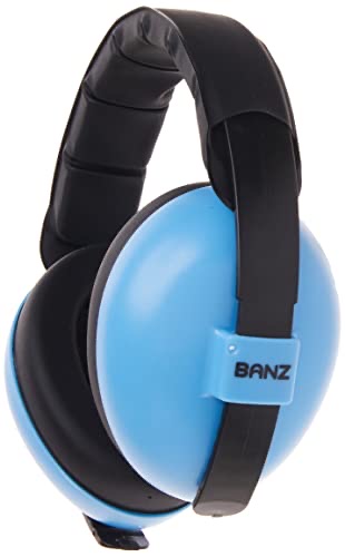 Baby Banz infant earmuffs in blue with soft headband