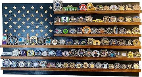 American flag challenge coin display case holding military coins