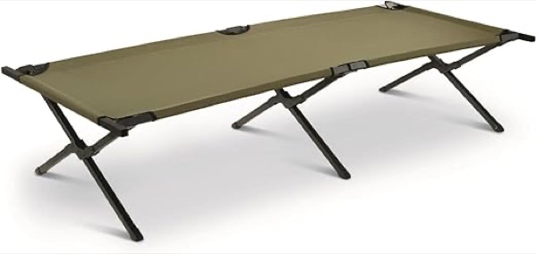 HQ ISSUE military-style folding camping cot in olive drab