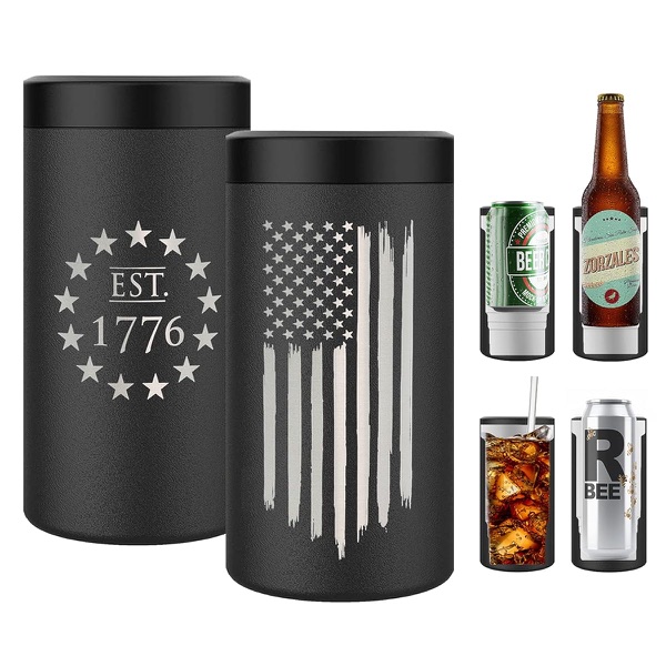 4-in-1 insulated can cooler with American flag design