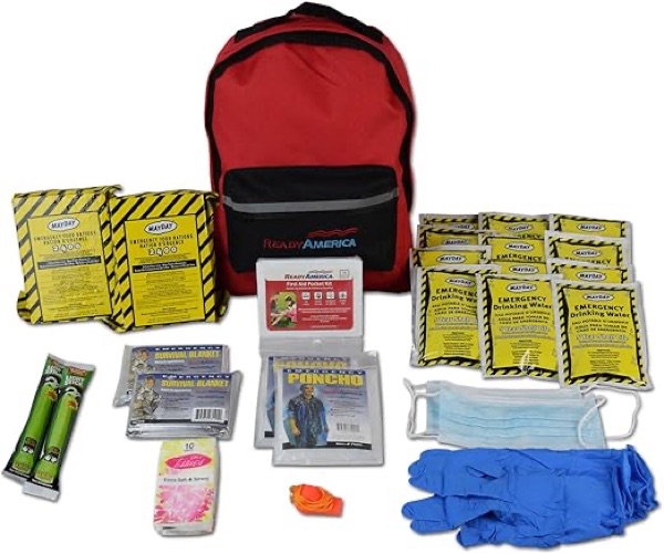 Ready America 72-hour 2-person emergency kit in red backpack