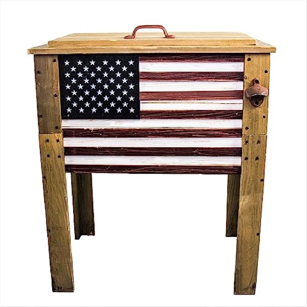 Backyard Expressions wooden patio cooler with American flag design