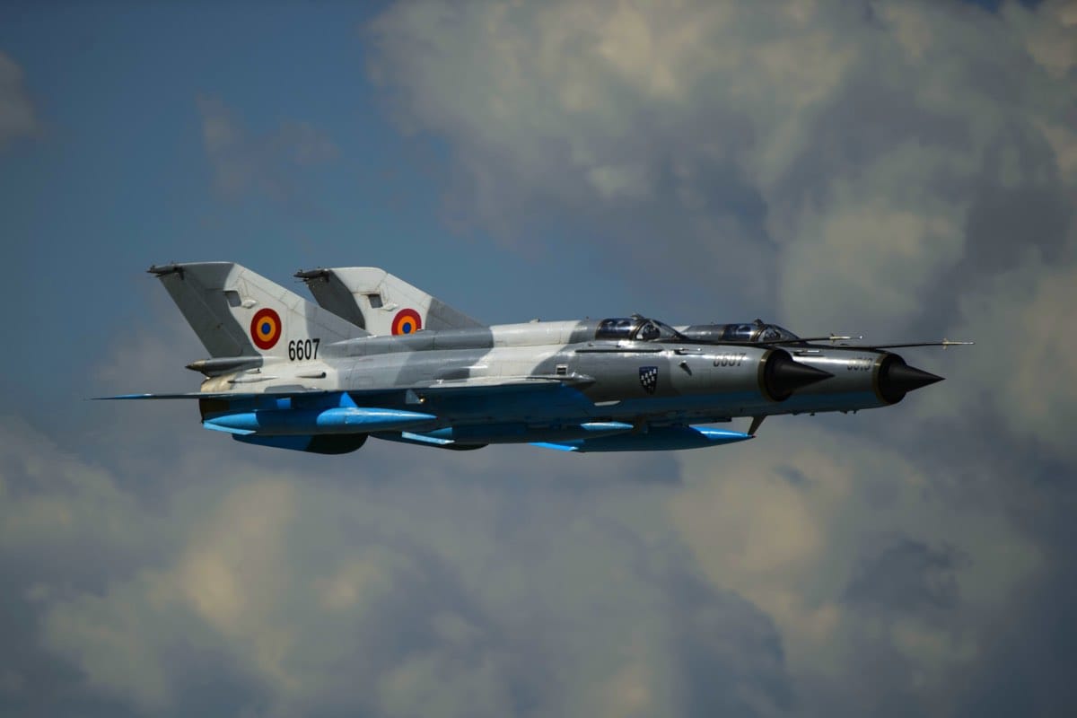 Two MiG-21 fighters at a Romanian airshow