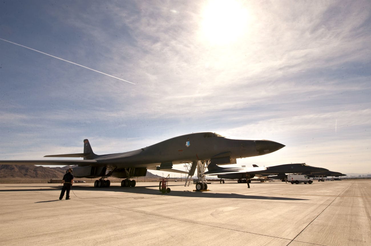 B-1B lancer aircraft parked