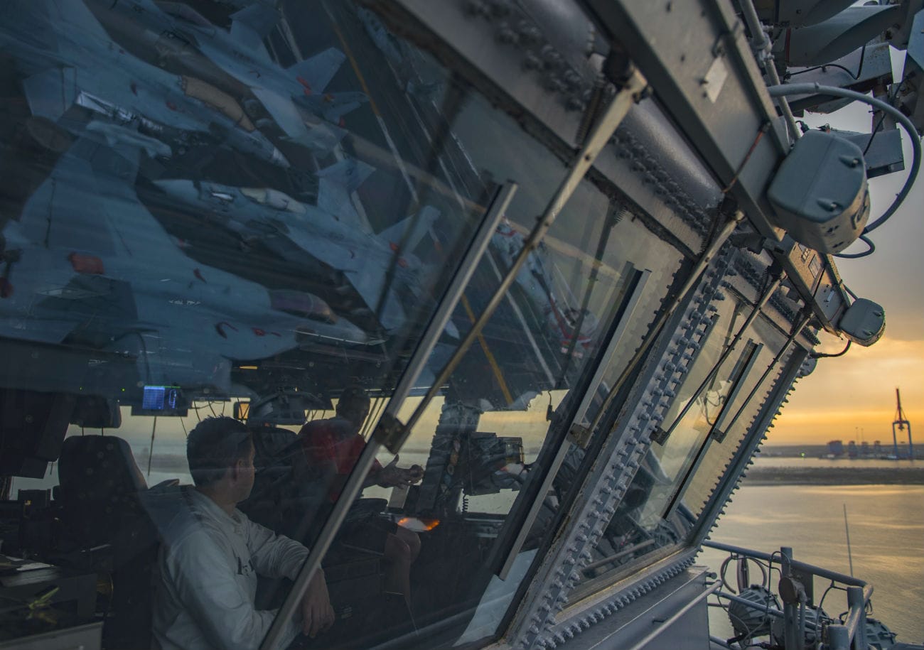 Captains tower aircraft carrier