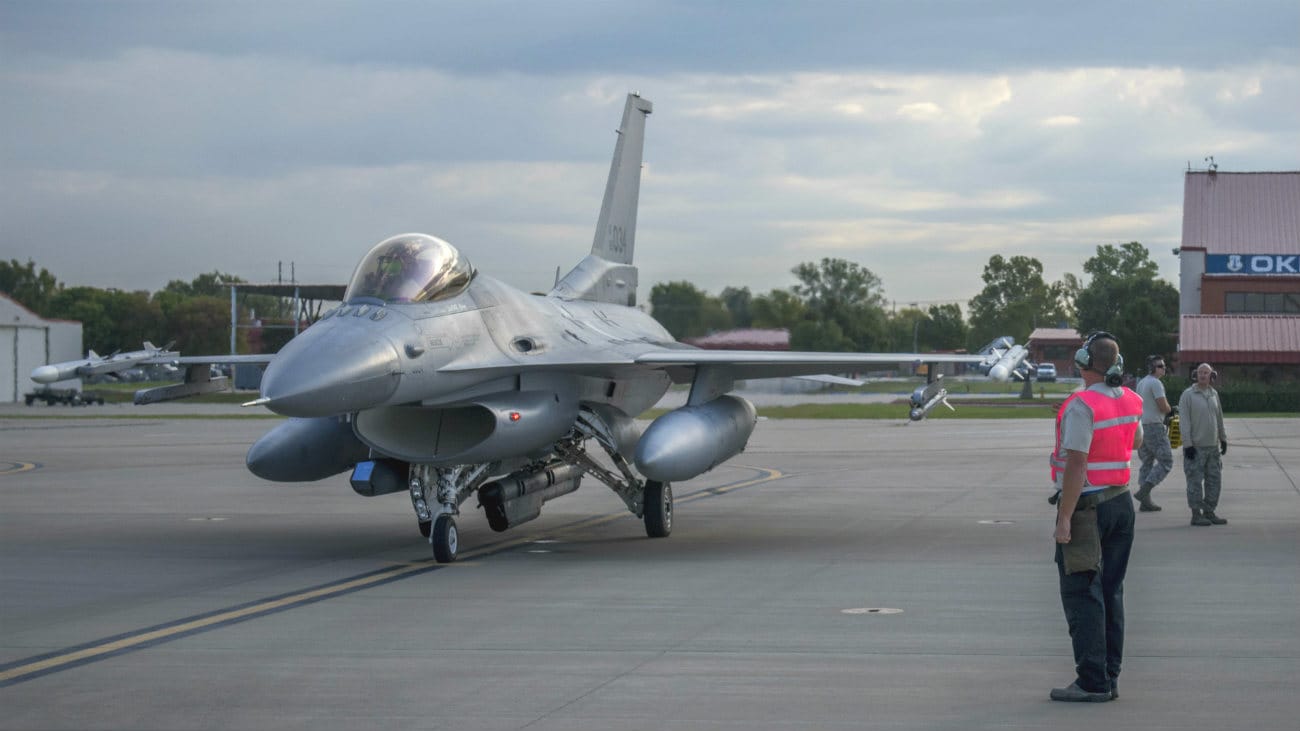 F-16 Fighting Falcon aircraft parked