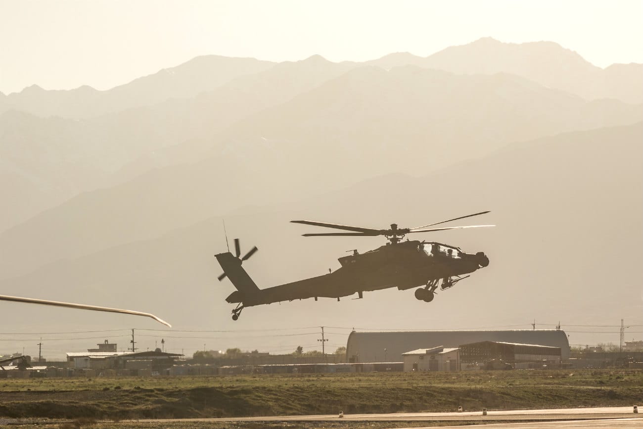 AH64 Helicopter Take off Sunset