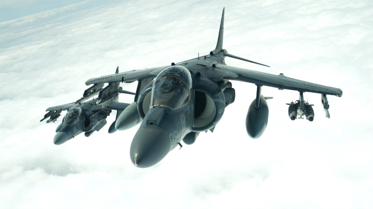 AV 8B Harriers in air