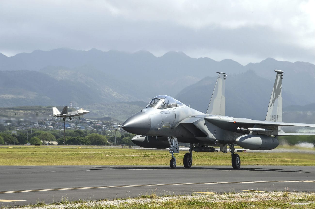 F-15 aircraft prepares for take off