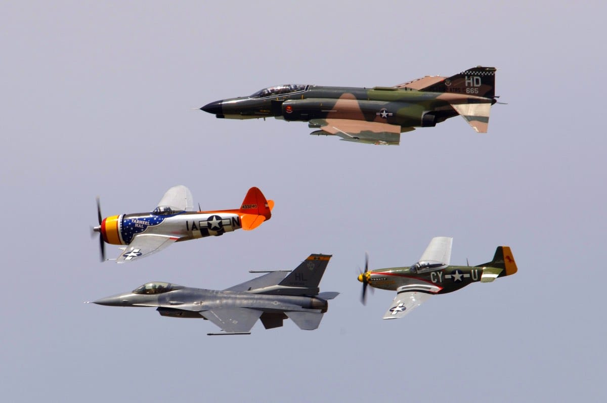 Heritage Flight F-4, P-47, F-16 and P-51