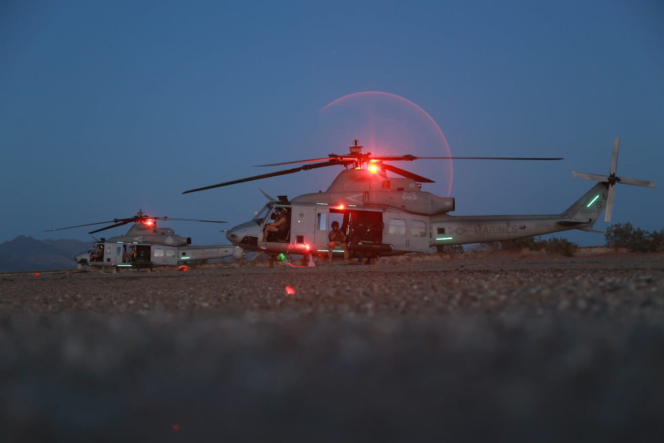 UH-1 Huey Parked night