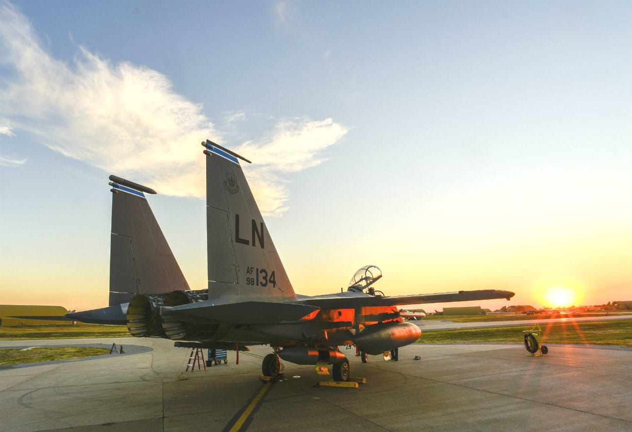 F-15 Eagle strike sunset