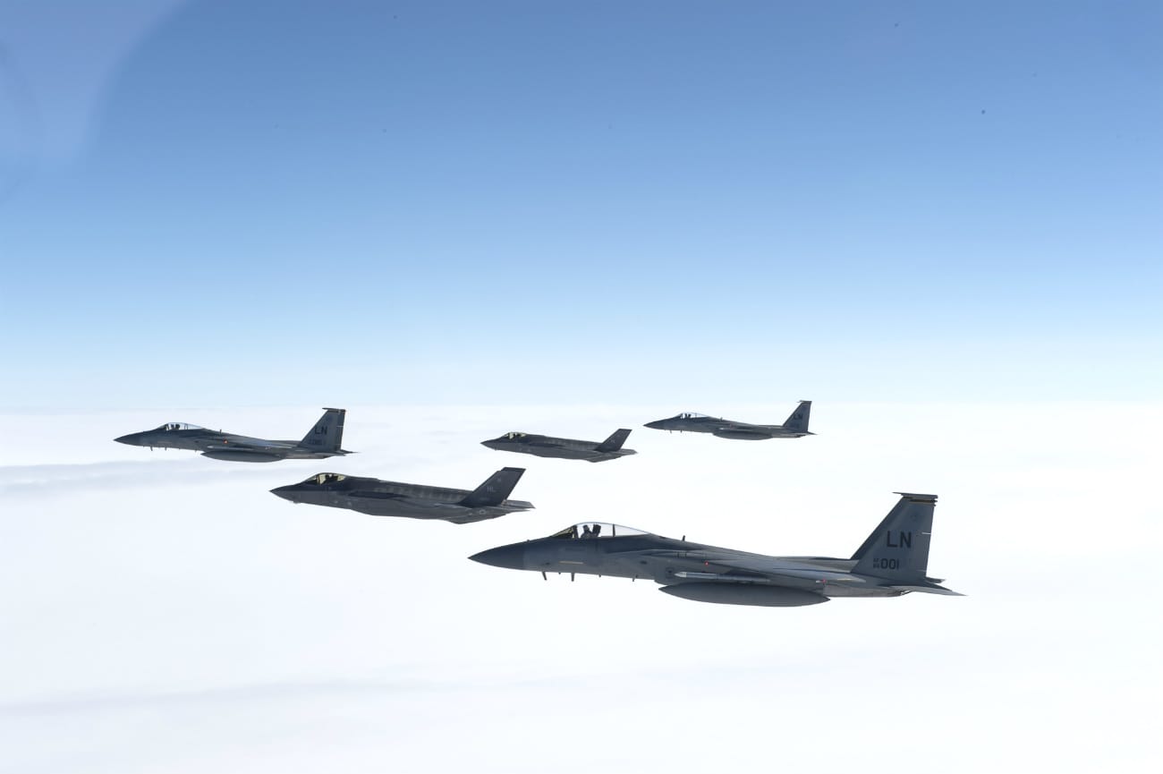 F-35 and f-16 in formation