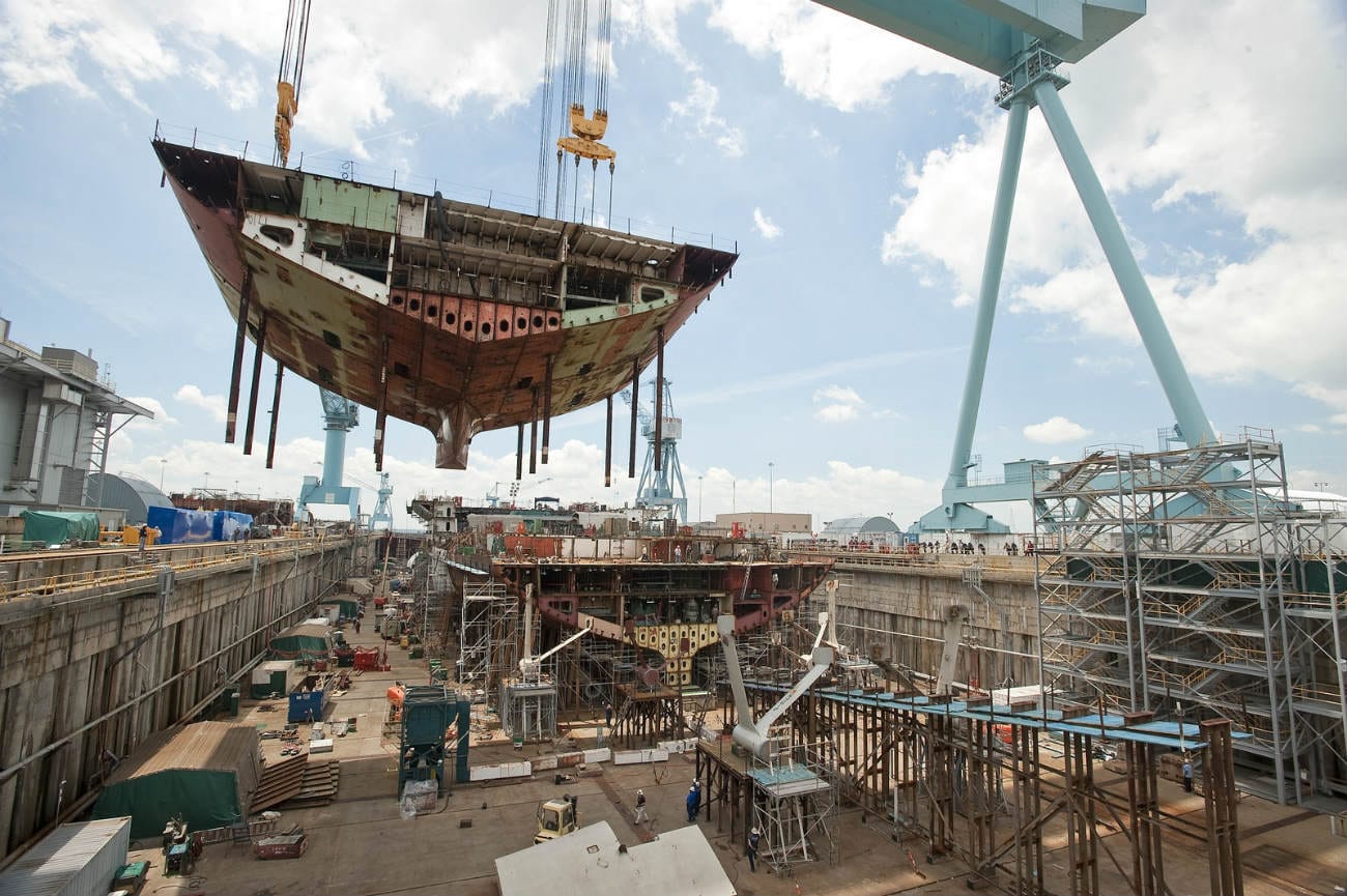 USS Gerald R Ford - Sections moved into place