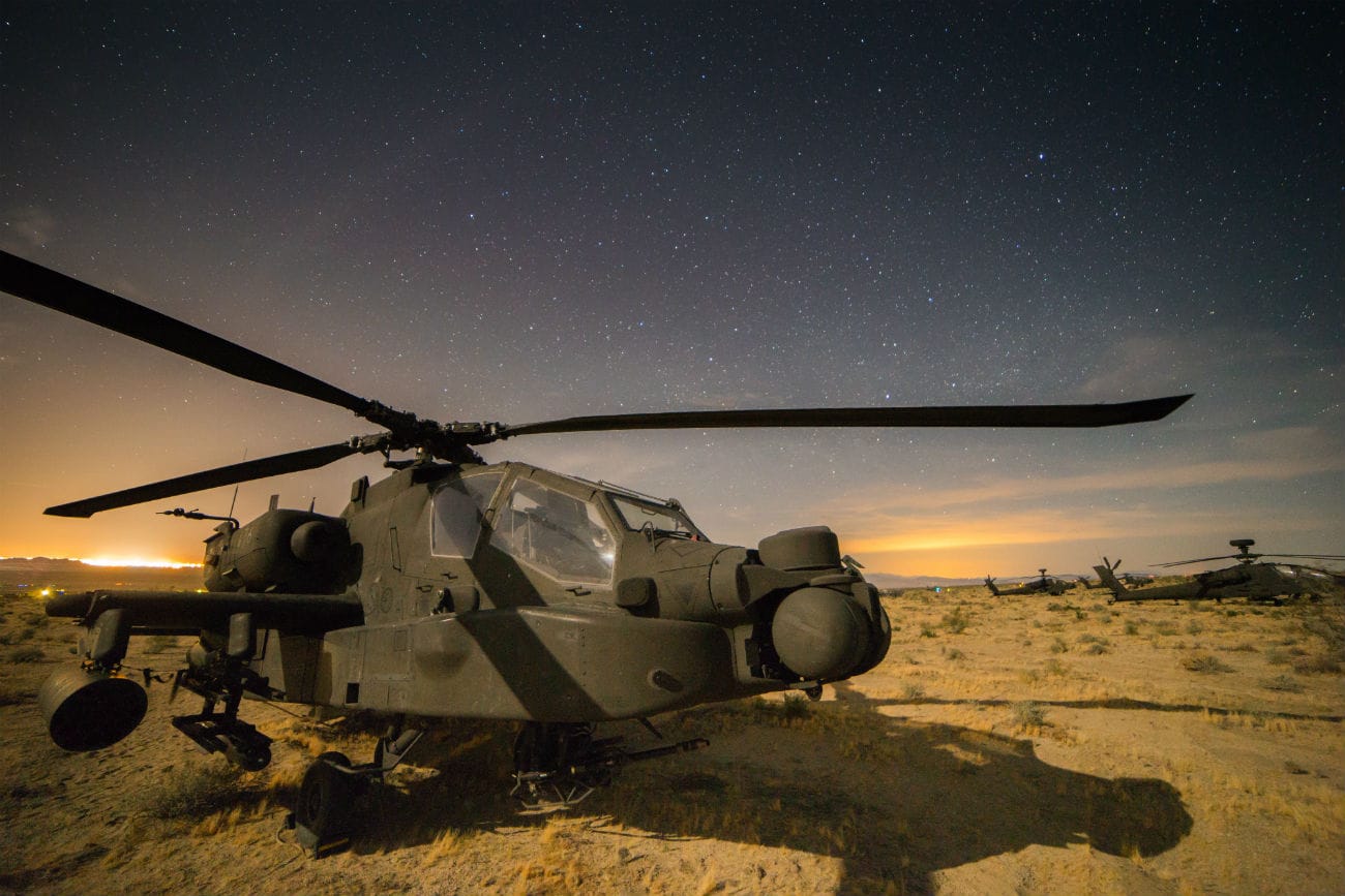 US Military Aircraft at Night Images - AH-64 Apache sitting under the stars