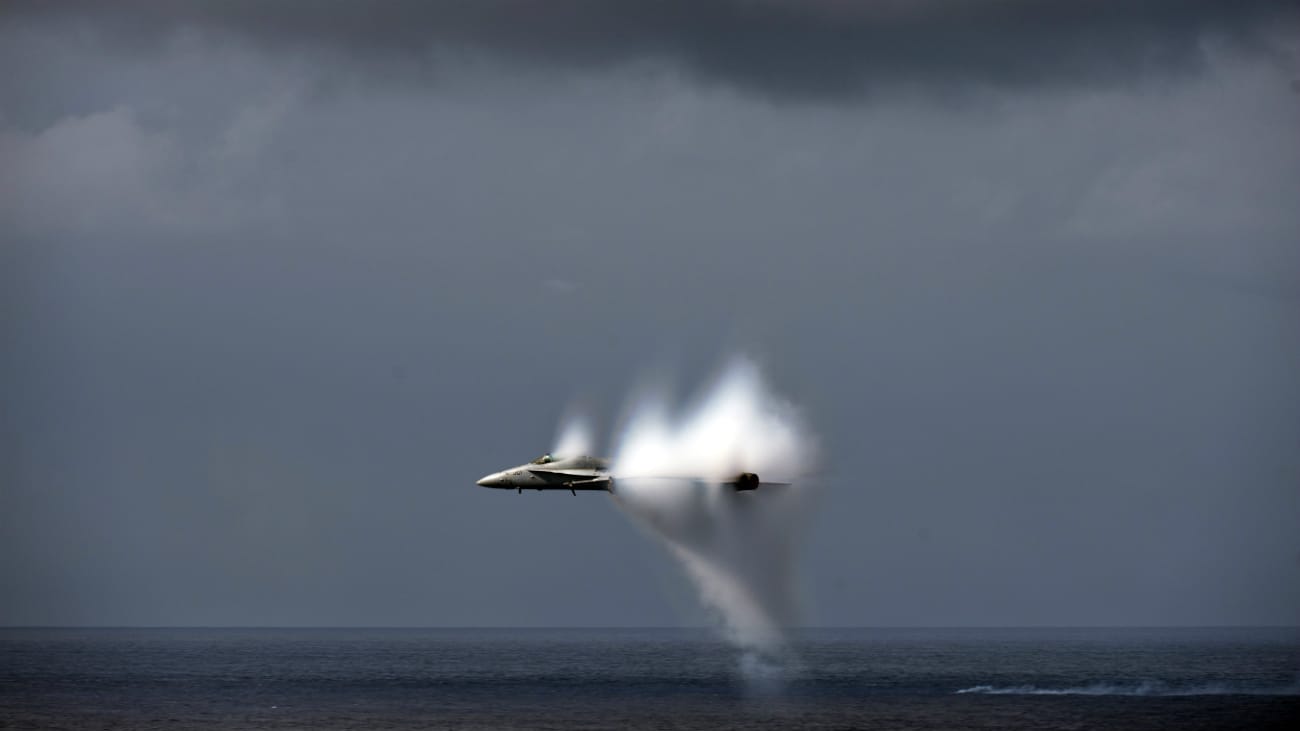 FA-18C Hornet breaking the sound barrier during air demo