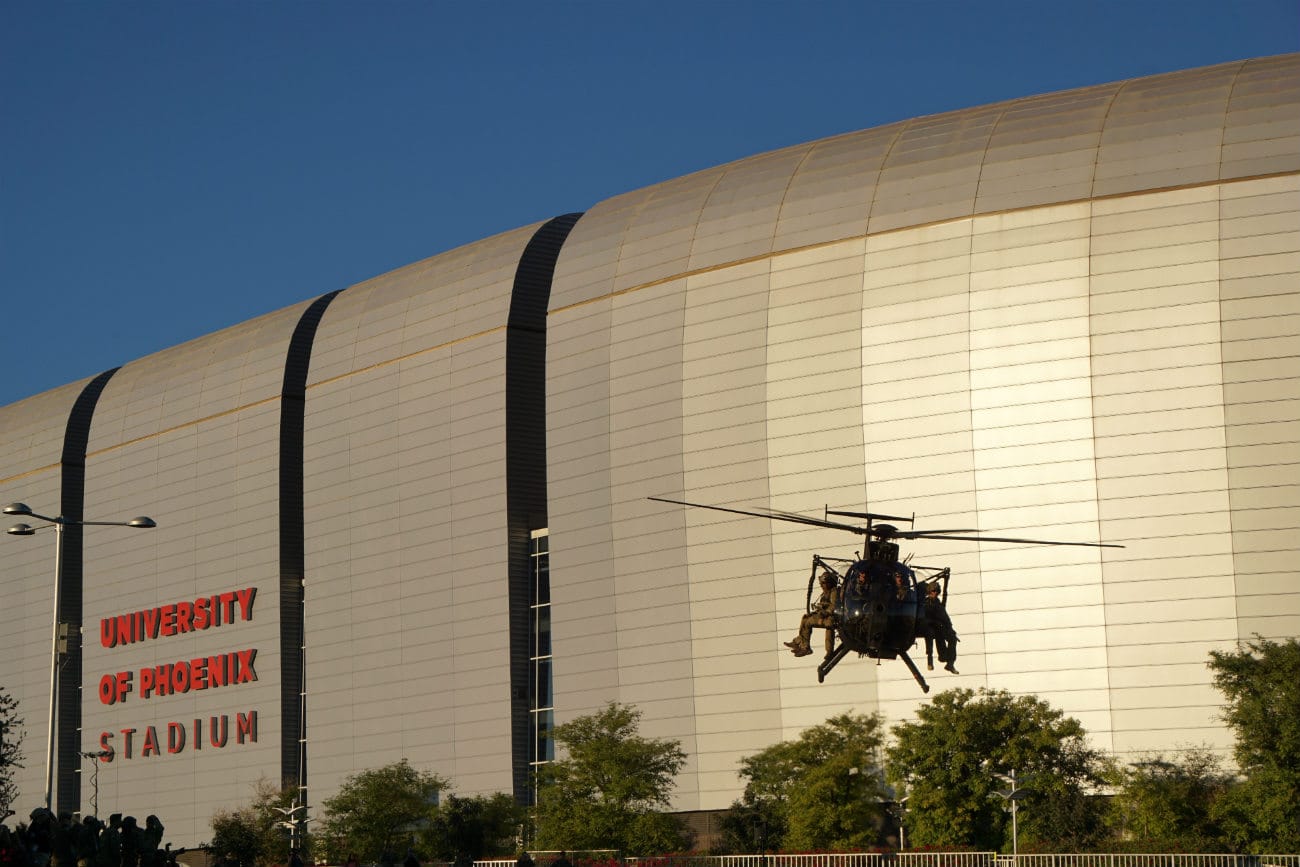 MH-6 Little Bird preparing for a fast rope insertion demonstration