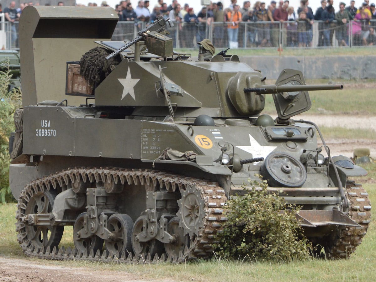 M5A1 Stuart light tank, a WWII Cadillac-powered tank available for civilian purchase