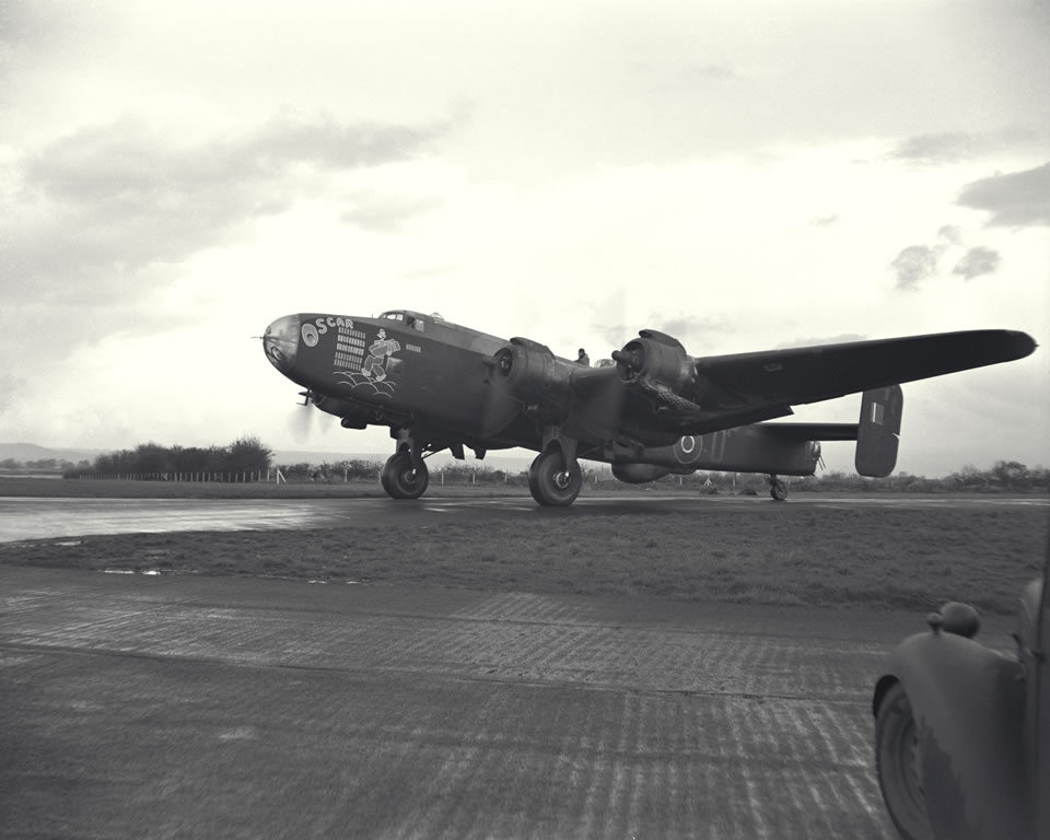 Handley Page Halifax heavy bomber in flight during World War II