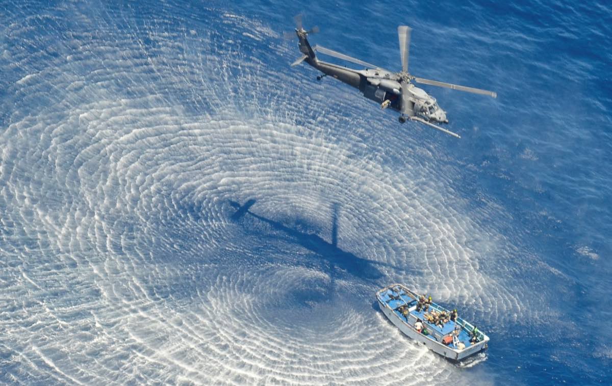 HH-60G Amphibious Rescue Mission over Boat