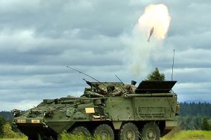 Stryker Land vehicle firing missile