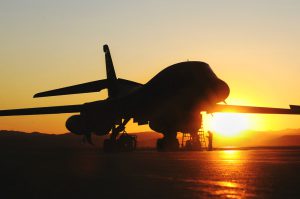 B-1b Lancer aircraft sunset