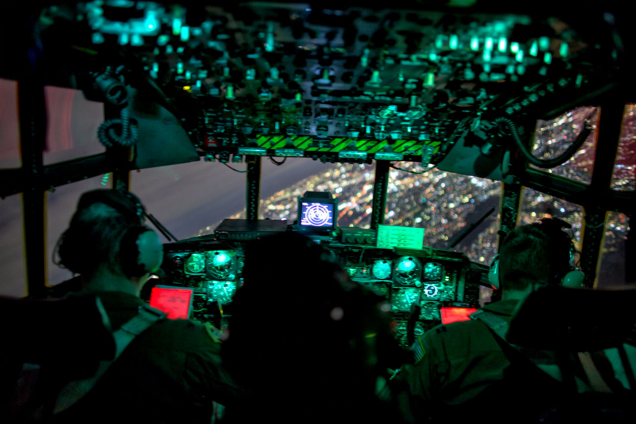 C-130 Hercules Cockpit at Night