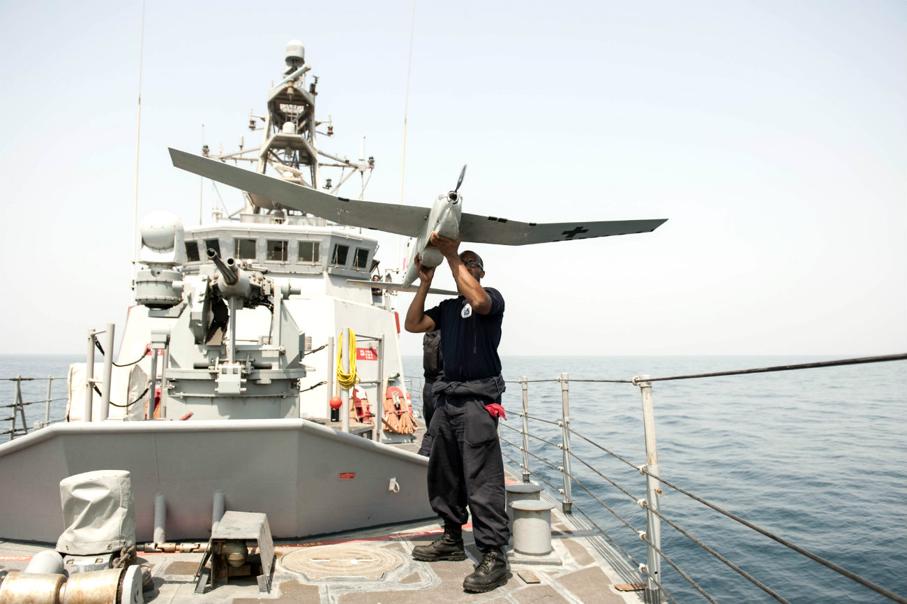 UAV thrown off ship