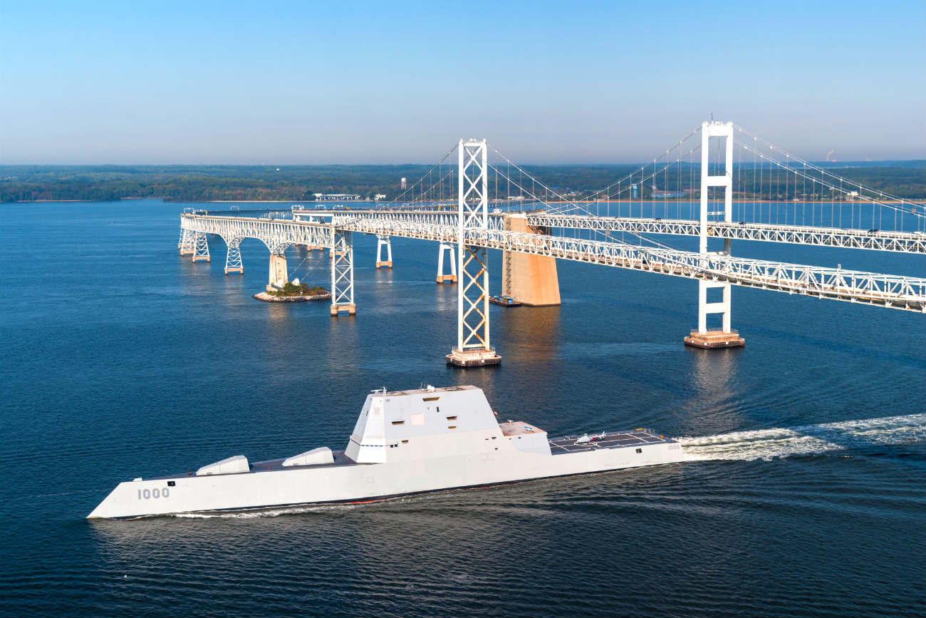 USS Zumwalt Under bridge