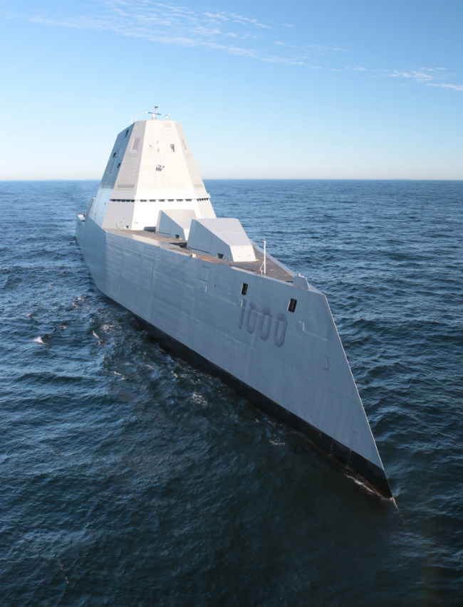 USS Zumwalt Warship Vertical