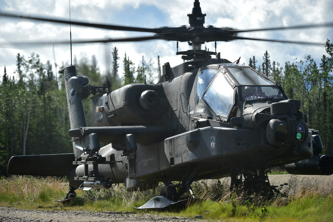 AH64 Apache aircraft lands