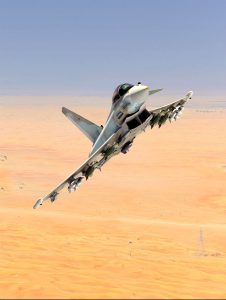Eurofighter Typhoon flies over desert