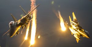F-15 Eagles fires flares