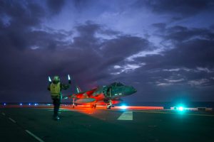 Harrier Aircraft on carrier night