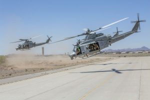 Uh-1 Helicopters take off