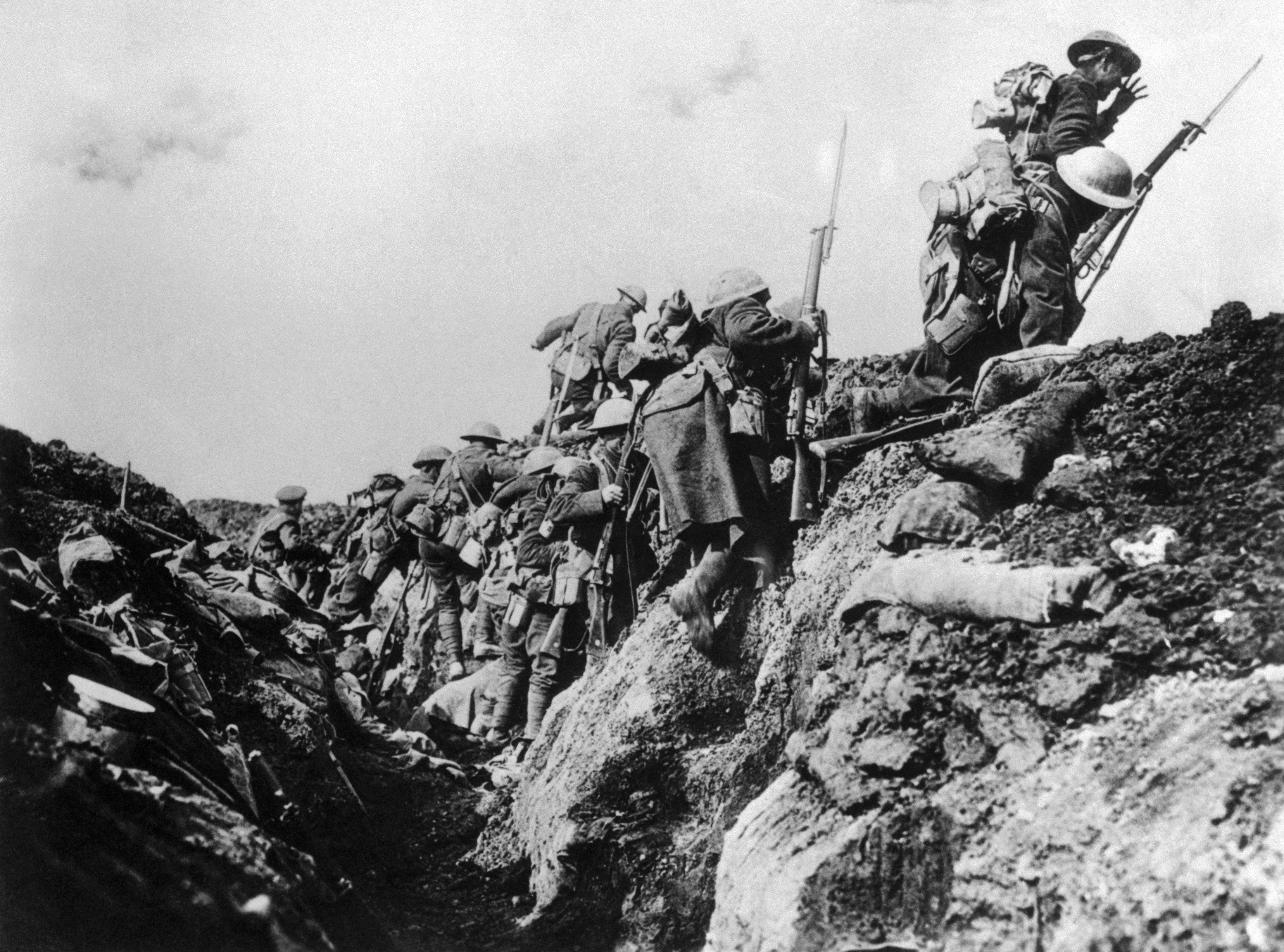 canadian-soldiers-going-into-action-from-trench-military-machine